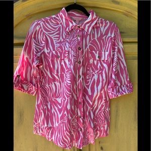 Lily Pulitzer pink/white zebra 3/4 length shirt